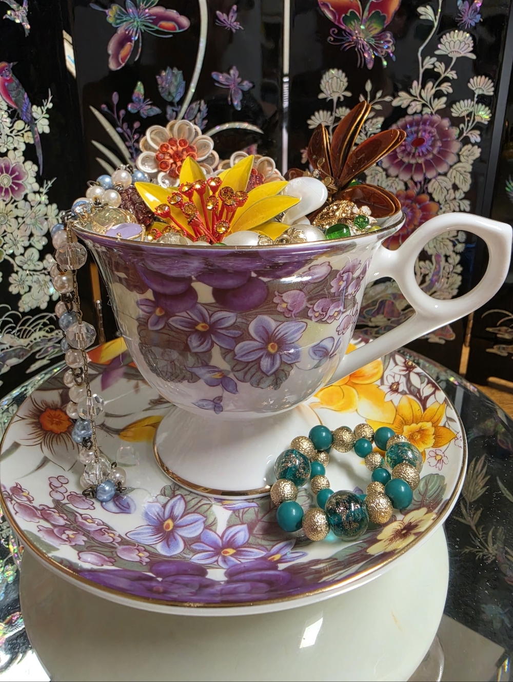 Hand Crafted Upcycled Jewelry Teacup Decor - Picture 9 of 9